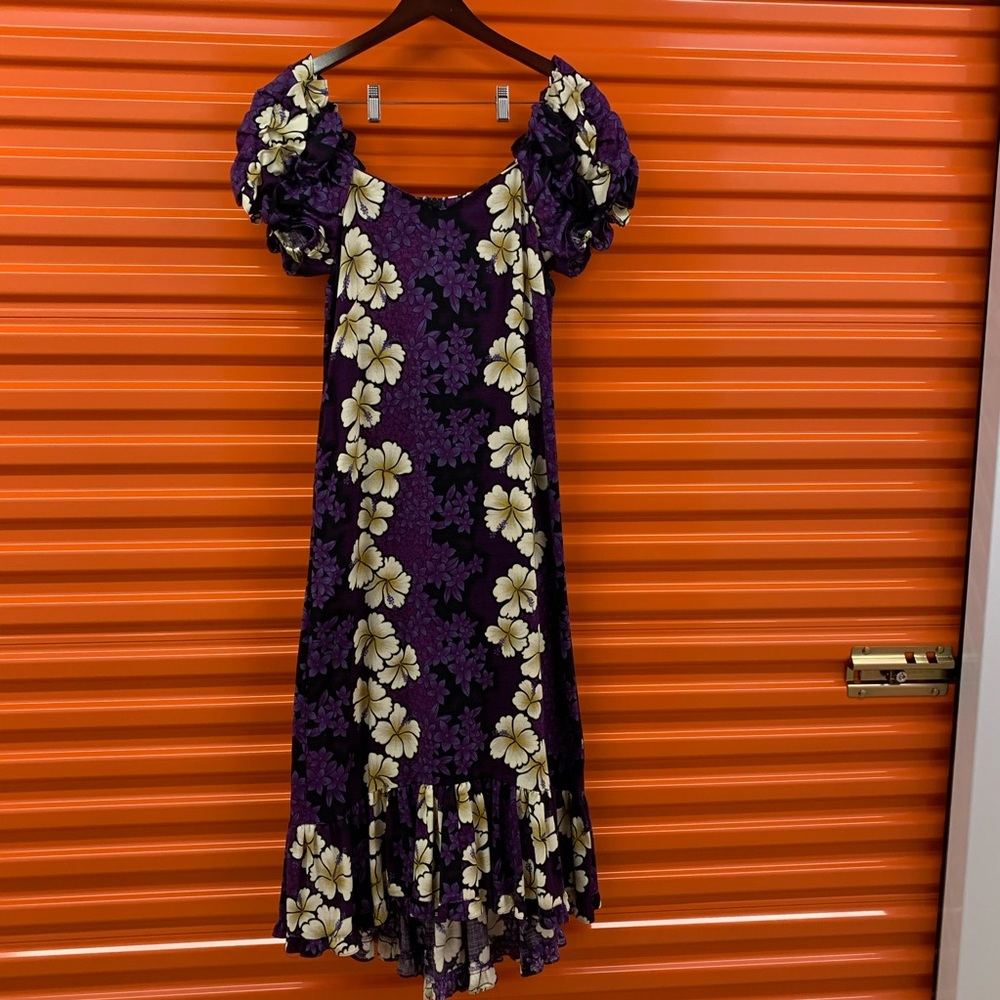 Hilo Hattie Maxi Dress Purple Floral Puff Sleeves - Picture 13 of 13